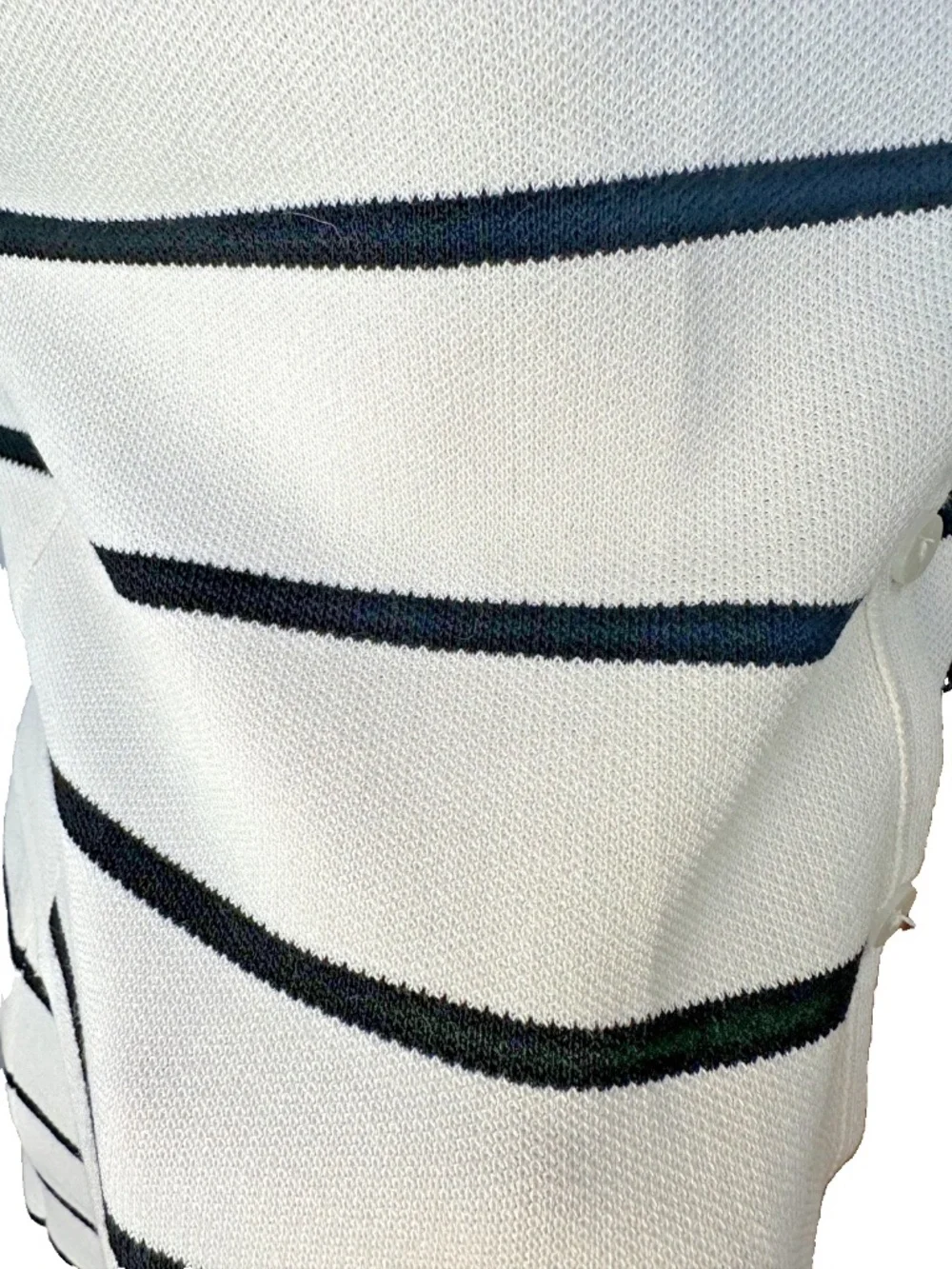 Women's 2-Piece Cream & Black Striped Knit Skirt Set Sleeveless Top Preloved